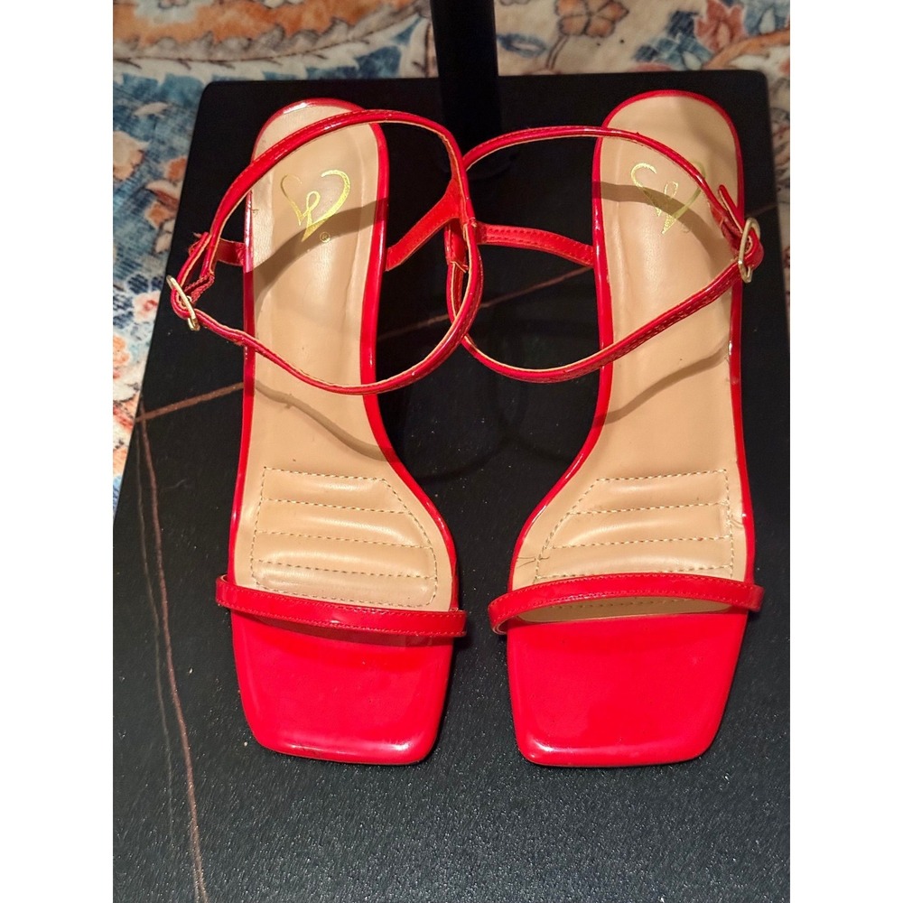 Women's Red Minimalist Heels Size 6.5 Open Toe Strappy Dress Sandals - Picture 2 of 4